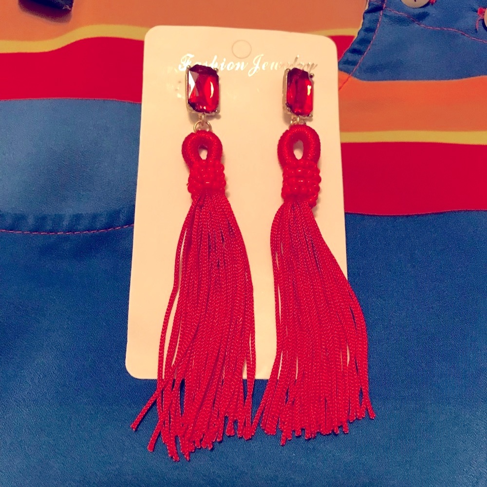 Red tassel earrings
